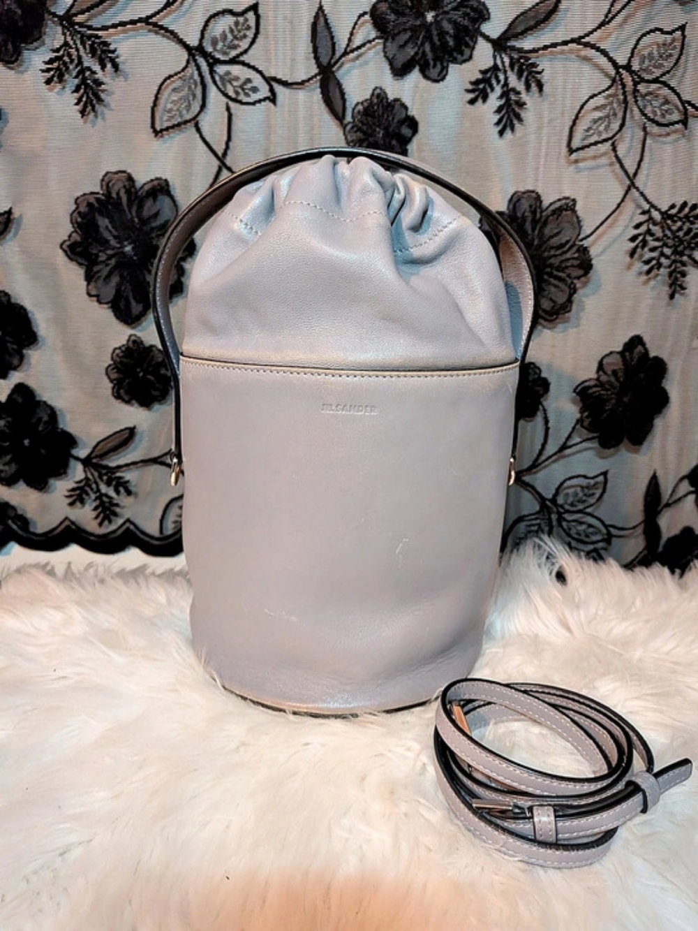 JIL SANDER Leather Bucket Bag | Made in Italy | Light Grey